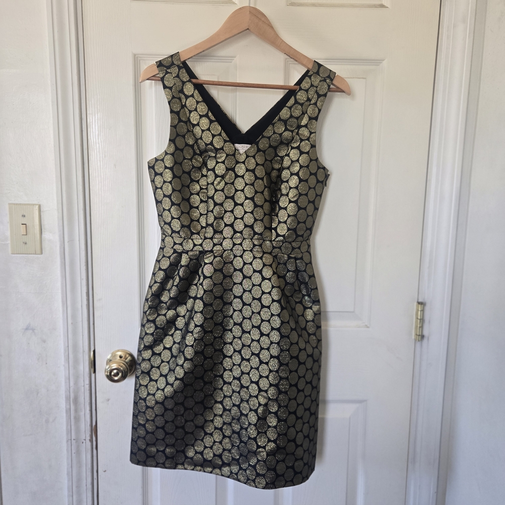 J. Crew Black and Gold Patterned Mini Dress